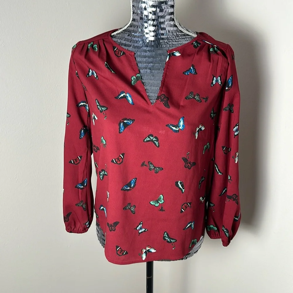 JOIE Butterfly Print Top Chiffon Blouse Sz XXS - Picture 3 of 6